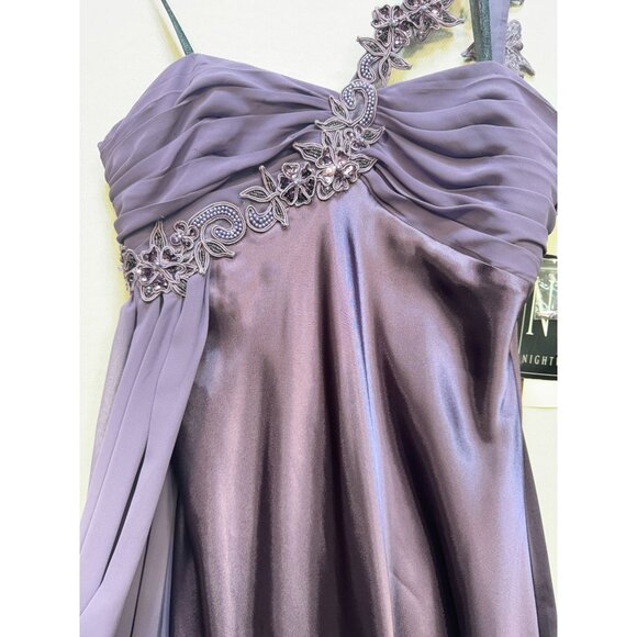 NW Nightway Women's 1 Shoulder Maxi Formal Gown Dress Sleeveless Size 10 Purple - Picture 9 of 12